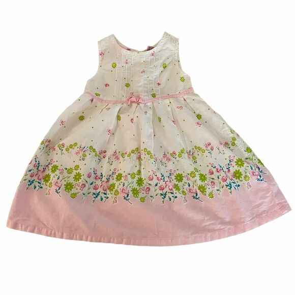 Vintage Floral Cotton Dress pink Green White  2T - Picture 1 of 6